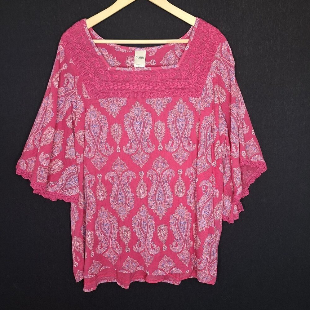 💙 Blair Paisley 100% Cotton Lined Relaxed Fit Size 2X Blouse Loose Fit Casual C